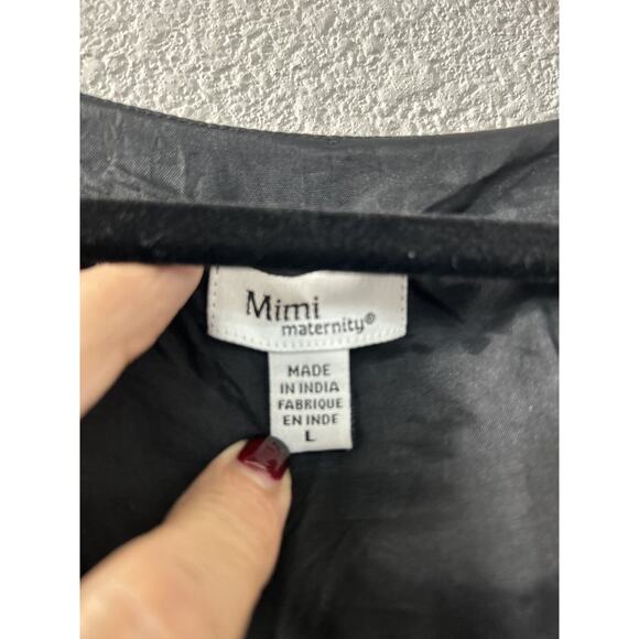Mimi Maternity Dress Black Short Flutter Sleeve Sz L Beaded Sheer Overlay Witchy - Picture 5 of 11